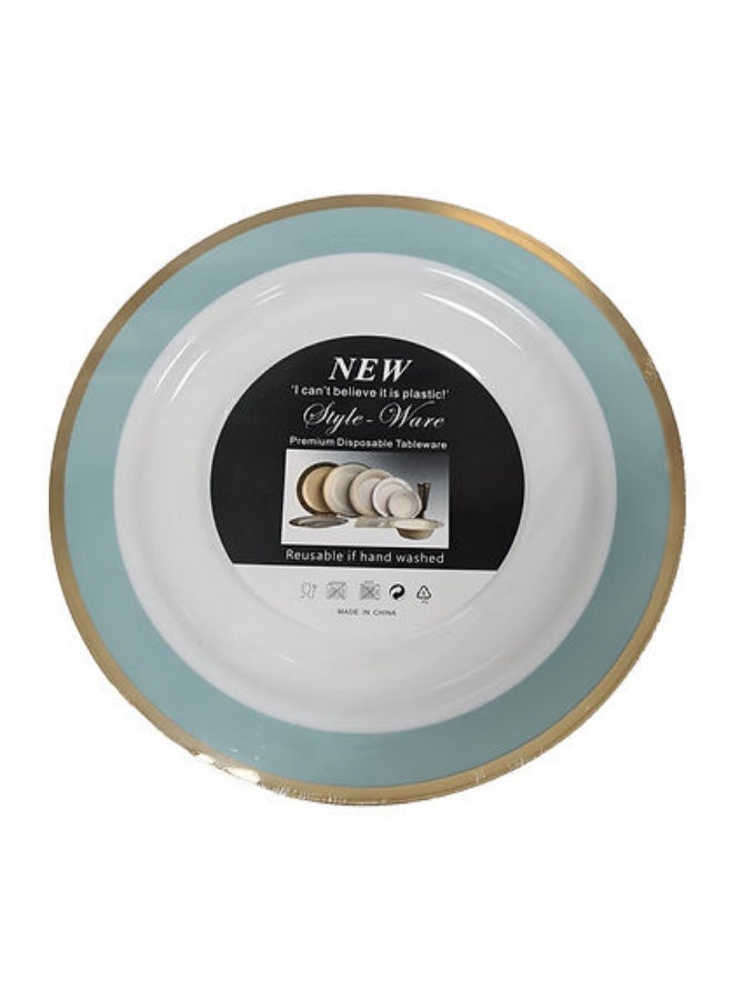 PROMASS Premium Disposable Plastic Plates with Gold Rim - Light Blue/White - Pack of 10