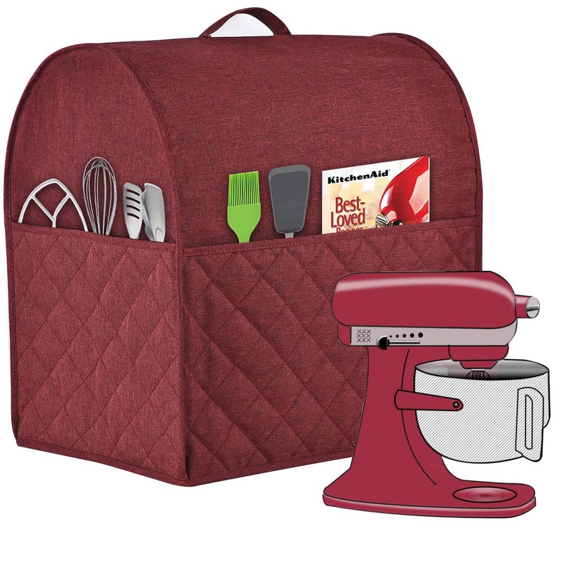 Stand Mixer Dustproof Cover for KitchenAid MixerMulti Pockets for Various Kitchen Appliance AccessoriesWaterresistantEasy Cleaning Wine red Fit for Tilt Head 455 Quart