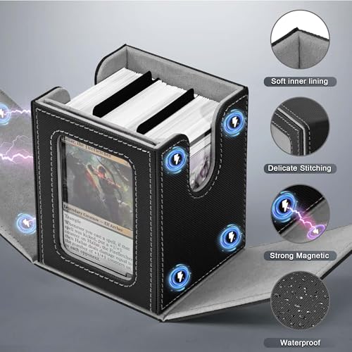 ZLCA MTG Deck Box with Commander Window Display, Trading Card Storage Box Holds 100 Double-Sleeved Cards Suitable for TCG/CCG/PTCG/EDH/Magic/Sport Cards (Black) - Image 5
