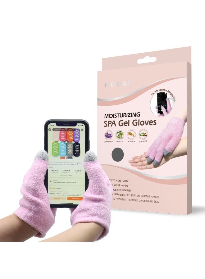 Hodaf Moisturizing Gel Pink Cotton Gloves Silky Smooth and Protective Mobile Touchpad Friendly - Image 2