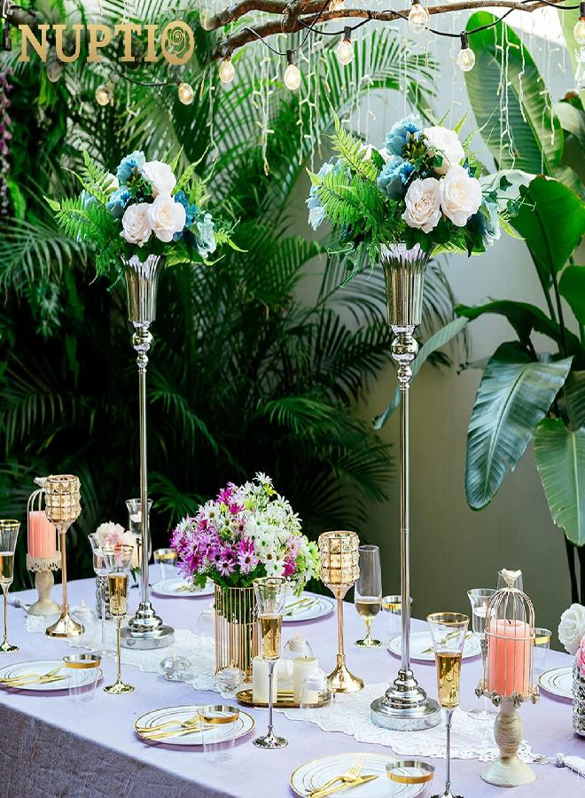 NUPTIO 2 Pcs 30.5"/ 77.5cm Height Versatile Metal Wedding Centerpieces Vase, Trumpet Road Lead for Party Dinner Centerpiece Event Anniversary Ceremony Home Decoration  - Image 3