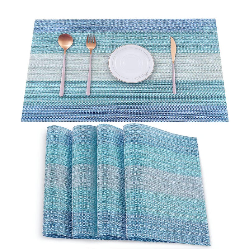 HeloHo Placemats Set of 4,Vinyl Table Place Mats Stain Resistant Foldable Placemats Washable Wipeable Placemat for Kitchen Dining Table Decoration Indoor Outdoorï¼ˆBlueï¼‰ - Image 1