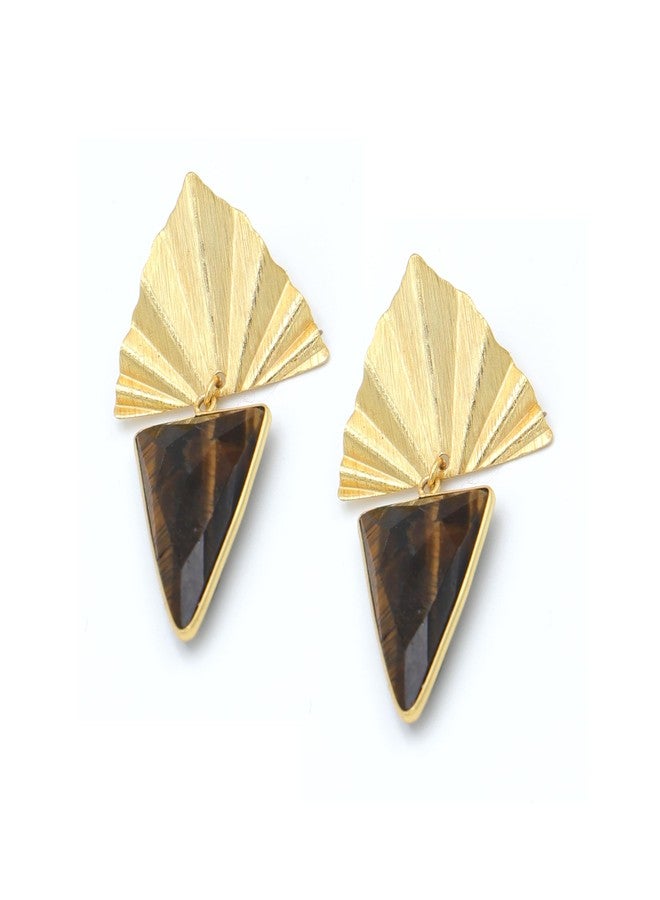 Dua Tiger Eye Triangle Earrings - Handmade Gold-Plated Boho Jewelry for Women - Image 1