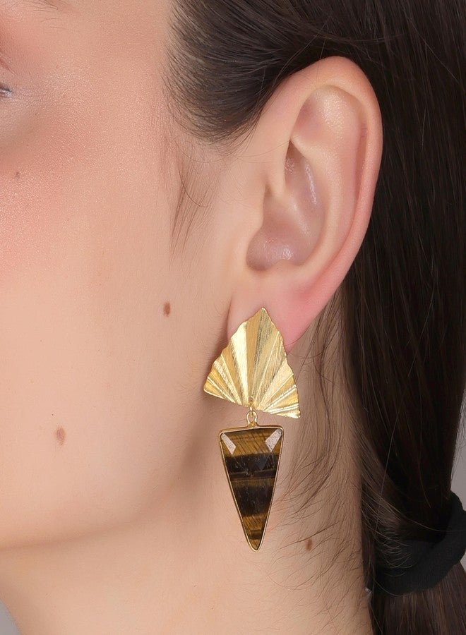 Dua Tiger Eye Triangle Earrings - Handmade Gold-Plated Boho Jewelry for Women - Image 4