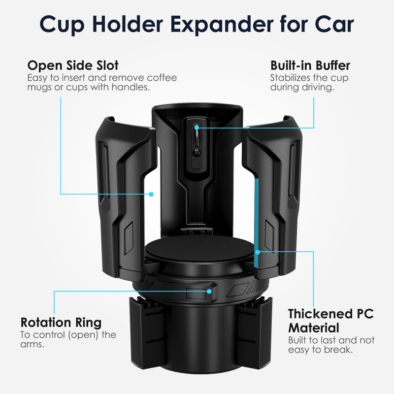 FLLIK Car Cup Holder Expander: One-Button Open, Universal, Adjustable Holder(Diameter 2.6"- 4.8"), Cup Holder Expander for Yeti, Hydro Flask, Nalgene, Takeya, Camelbak, Ramblers, Owala, Tumblers, Mugs - Image 4