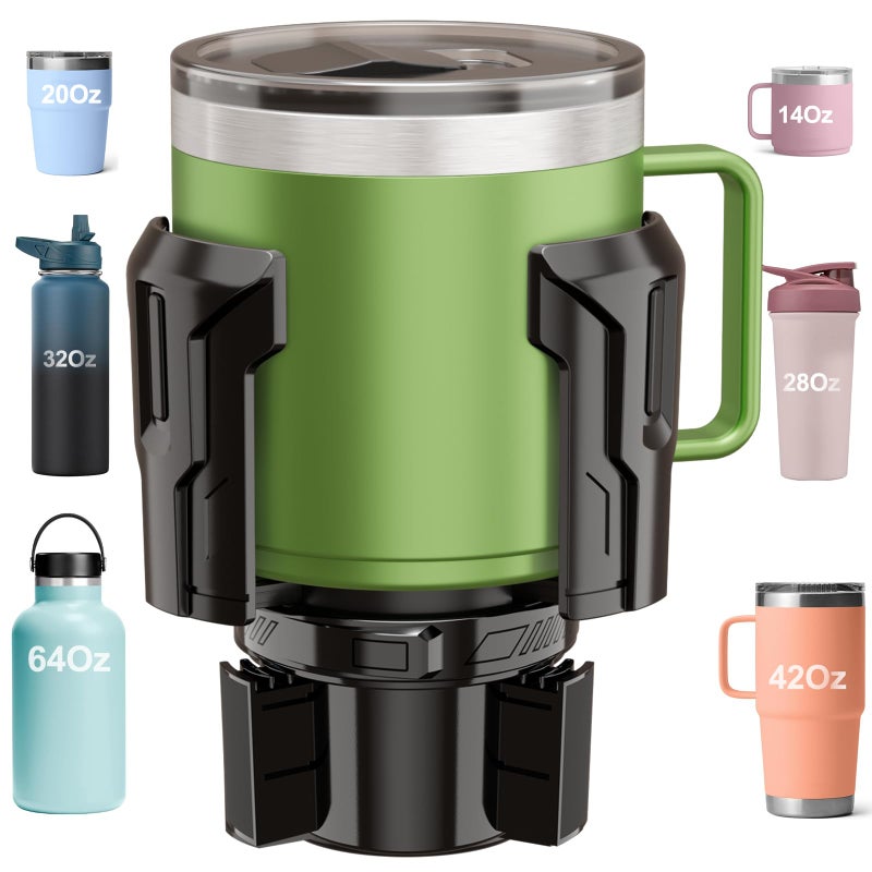 FLLIK Car Cup Holder Expander: One-Button Open, Universal, Adjustable Holder(Diameter 2.6"- 4.8"), Cup Holder Expander for Yeti, Hydro Flask, Nalgene, Takeya, Camelbak, Ramblers, Owala, Tumblers, Mugs - Image 1