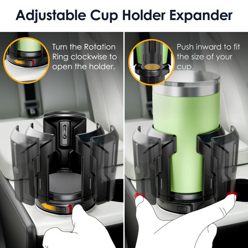 FLLIK Car Cup Holder Expander: One-Button Open, Universal, Adjustable Holder(Diameter 2.6"- 4.8"), Cup Holder Expander for Yeti, Hydro Flask, Nalgene, Takeya, Camelbak, Ramblers, Owala, Tumblers, Mugs - Image 5
