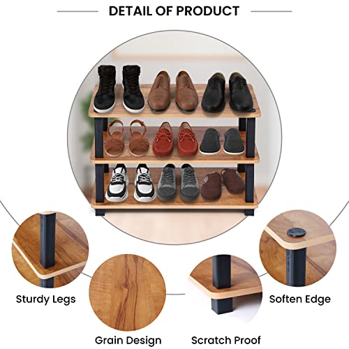 Livzing Turn-N-Tube 3-Tier Shoe Rack for Home, Wooden Multipurpose Storage Organizer Stand-Entryway-Kitchen-Bedroom-Indoor Outdoor, Portable Slipper-Chappal -Footwear-Sneakers Display Shelf-(Brown) - Image 3