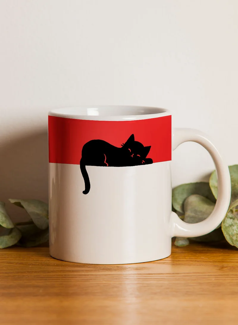 LOWHA 11 oz Ceramic Mug with Black Cat Design