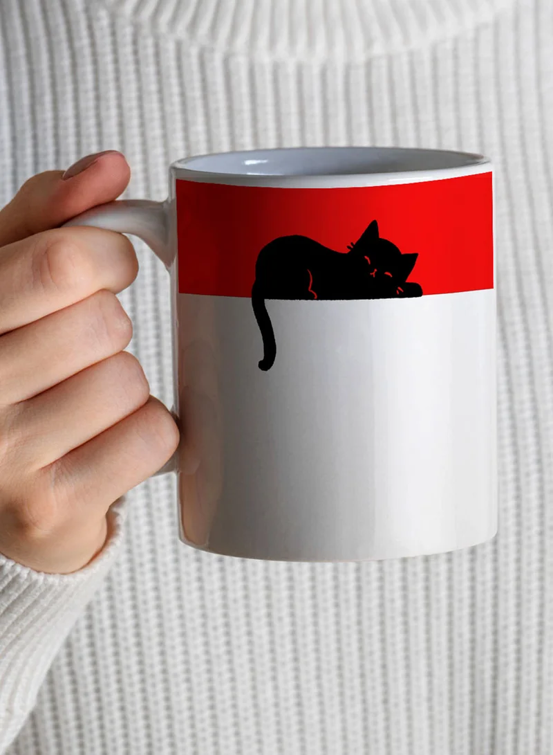 لوحة كوب ١١ أونصة من السيراميك بتصميم قطة سوداء
