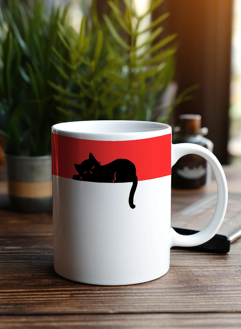LOWHA 11 oz Ceramic Mug with Black Cat Design