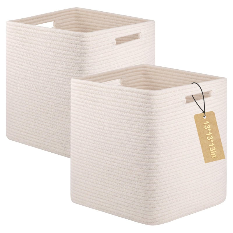 OIAHOMY Storage Cubes, 13 Inch Cube Storage Organizer, Collapsible Storage Bins, Baskets for Organizing, Storage Bins for Shelves-White, 2-PACK - Image 1