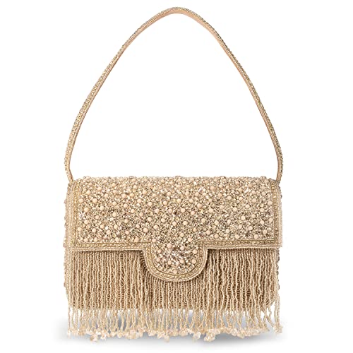 Peora Rose Gold Clutch Purses for Women Stone Studded Handmade Handbags Party Bridal Clutch - Image 1