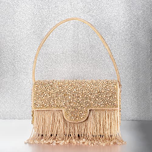 Peora Rose Gold Clutch Purses for Women Stone Studded Handmade Handbags Party Bridal Clutch - Image 5
