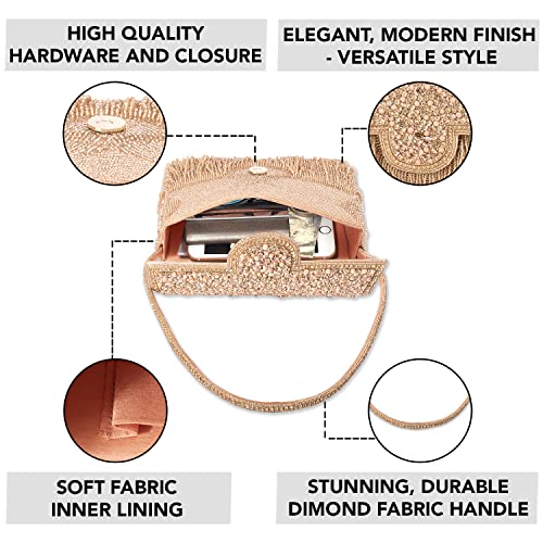 Peora Rose Gold Clutch Purses for Women Stone Studded Handmade Handbags Party Bridal Clutch - Image 3