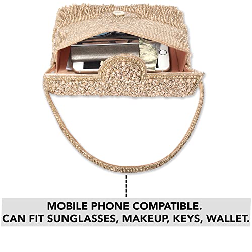 Peora Rose Gold Clutch Purses for Women Stone Studded Handmade Handbags Party Bridal Clutch - Image 2