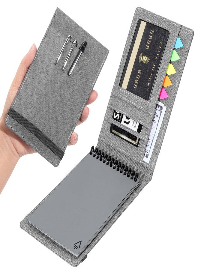 Plinyvel Notebook Cover for Rocketbook Mini & Field Notes Top Spiral (3.5"x5.5") - Durable Waterproof Case with Pen Holder & Card Slot, Power User Productivity Kit (Gray) - Image 1