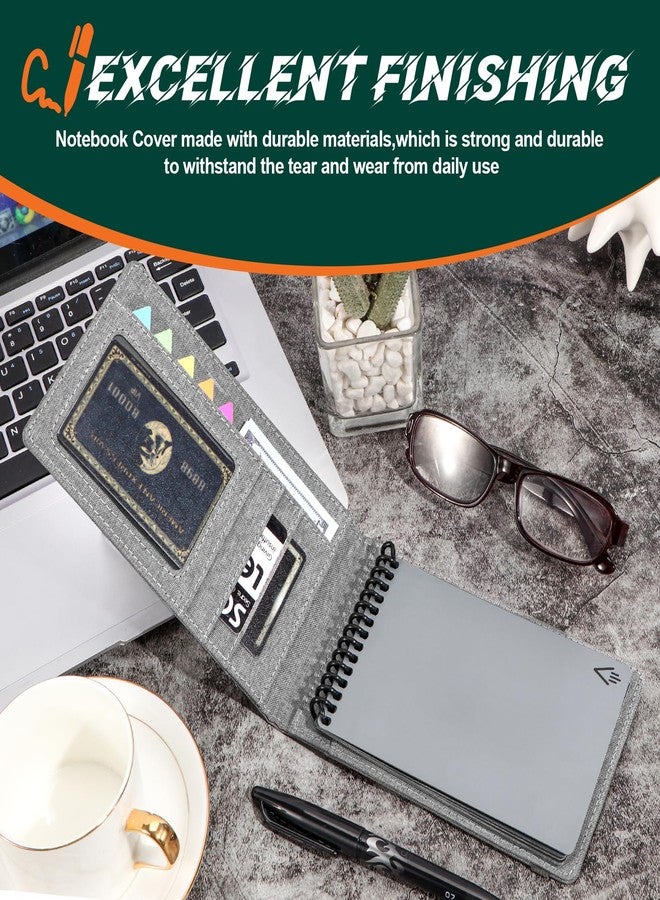 Plinyvel Notebook Cover for Rocketbook Mini & Field Notes Top Spiral (3.5"x5.5") - Durable Waterproof Case with Pen Holder & Card Slot, Power User Productivity Kit (Gray) - Image 3