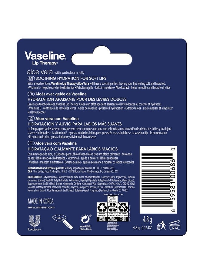 Vaseline Lip Therapy Care Aloe Fresh, Fast-Acting Nourishment, Ideal for Chapped, Dry, Cracked, or Damaged Lips, Lip Balm, 4-Pack, 0.16 Oz Each - Image 2