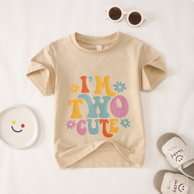 KEKEMI Birthday Shirt for Toddler Girl Iâ€™M Two Cute Birthday Girl T-Shirt 2T B-Day Party Outfit Short Sleeve Tee Tops Clothes(Beige,2T) - Image 4