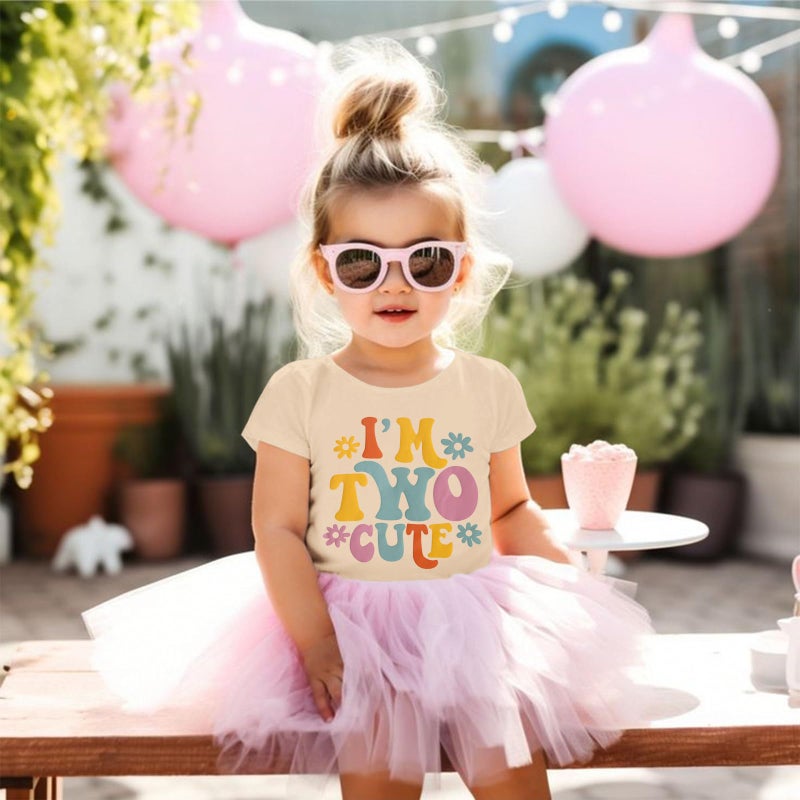 KEKEMI Birthday Shirt for Toddler Girl Iâ€™M Two Cute Birthday Girl T-Shirt 2T B-Day Party Outfit Short Sleeve Tee Tops Clothes(Beige,2T) - Image 3