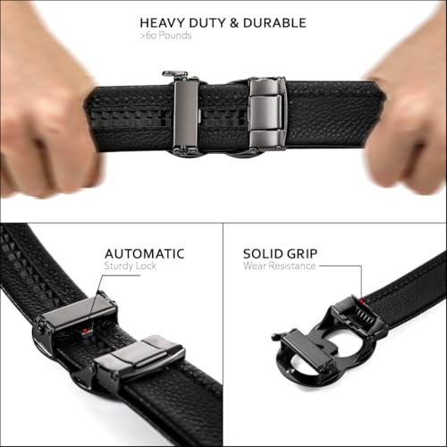 TUSHI Belts For Men Genuine Leather | Gents | Boys With Automatic Auto-lock Buckle – Stylish, Durable, No-hole Design, Fits Up To 46 Inches, Perfect For Formal & Casual Wear Birthday Gift (Black) - Image 5