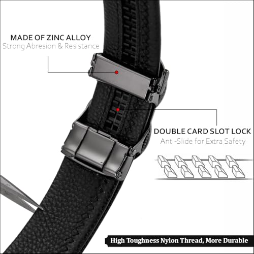 TUSHI Belts For Men Genuine Leather | Gents | Boys With Automatic Auto-lock Buckle – Stylish, Durable, No-hole Design, Fits Up To 46 Inches, Perfect For Formal & Casual Wear Birthday Gift (Black) - Image 4