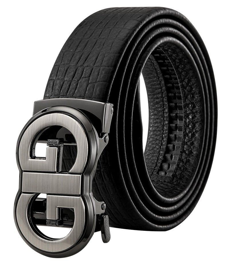 TUSHI Belts For Men Genuine Leather | Gents | Boys With Automatic Auto-lock Buckle – Stylish, Durable, No-hole Design, Fits Up To 46 Inches, Perfect For Formal & Casual Wear Birthday Gift (Black) - Image 1