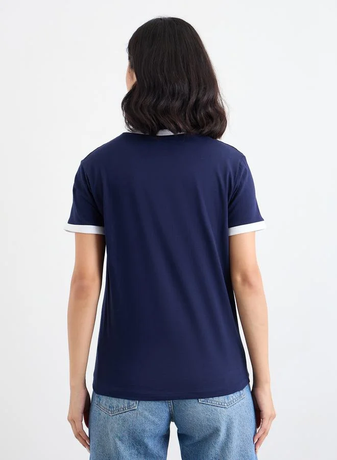 Styli Styli Women Navy Slogan Print Regular Fit T-Shirt