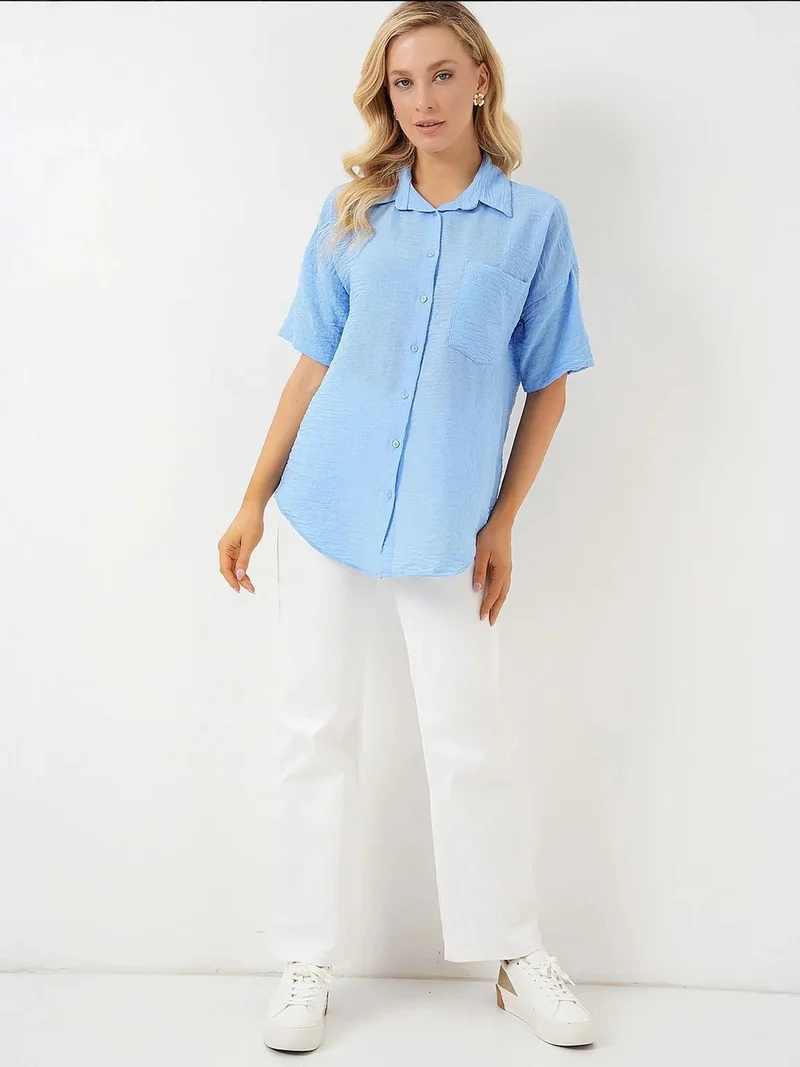 بيغ دارت قميص كتان بقصة فضفاضة بأزرار وجيب