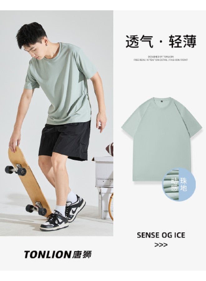 TonLion Summer  Men's Solid Color Ice-feel Short Sleeve T-shirt - Sporty Fresh Casual Style - Image 1