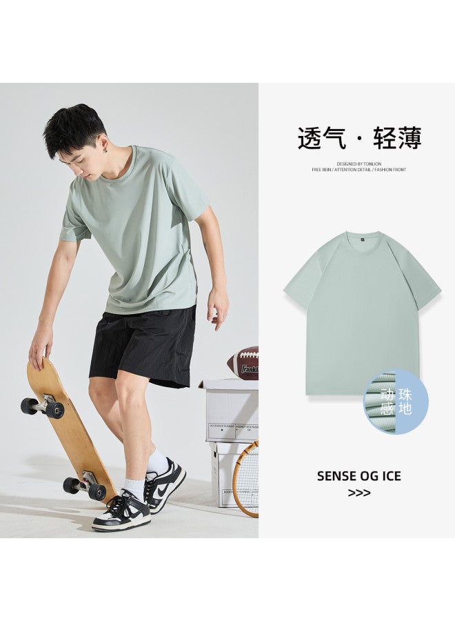 TonLion Summer  Men's Solid Color Ice-feel Short Sleeve T-shirt - Sporty Fresh Casual Style - Image 2