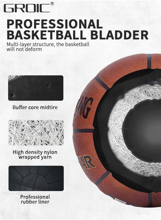 GROIC Basketball Official Regulation Size 7 (29.5''), Indoor/ Outdoor Court Training Basketballs Ball Games, Leather Basketball, with Pump, and Ball Needle  - Image 3