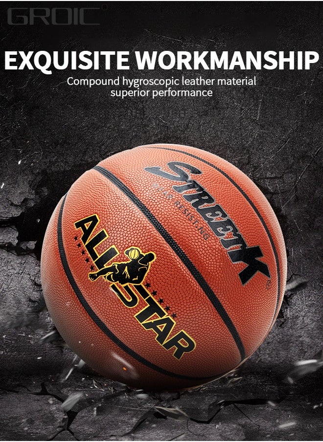 GROIC Basketball Official Regulation Size 7 (29.5''), Indoor/ Outdoor Court Training Basketballs Ball Games, Leather Basketball, with Pump, and Ball Needle  - Image 5