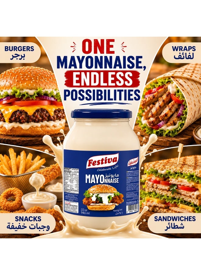 Festiva Mayonnaise 946ml Glass Jar - Creamy Mayo Sandwich Spread for Burgers, Sandwiches, Wraps and Snacks - Dip and Dressing - Image 3