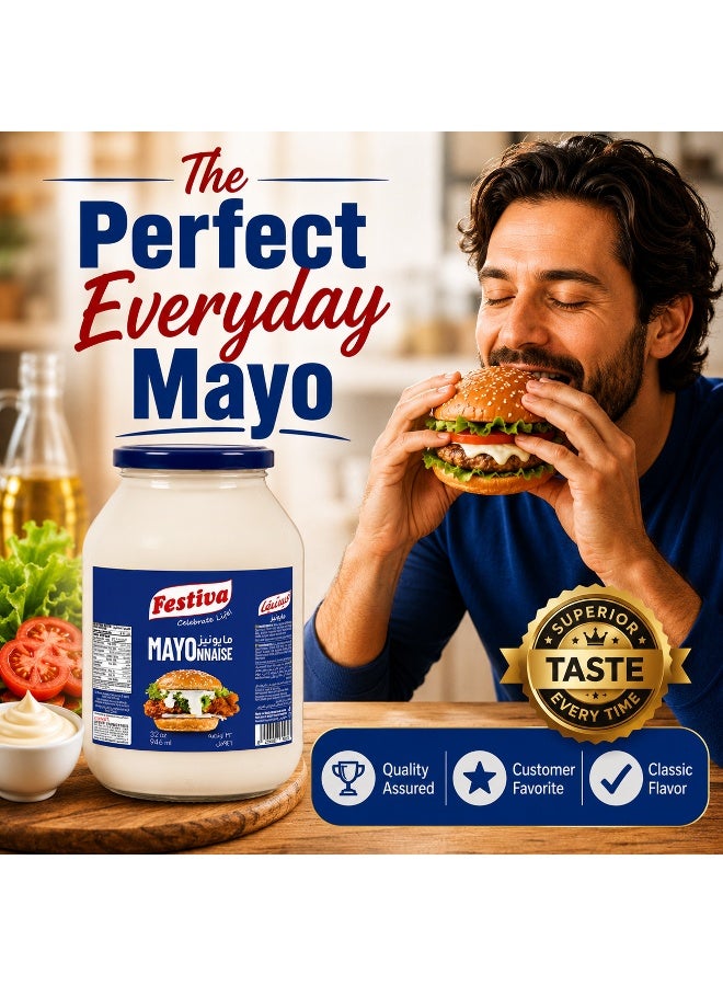 Festiva Mayonnaise 946ml Glass Jar - Creamy Mayo Sandwich Spread for Burgers, Sandwiches, Wraps and Snacks - Dip and Dressing - Image 5