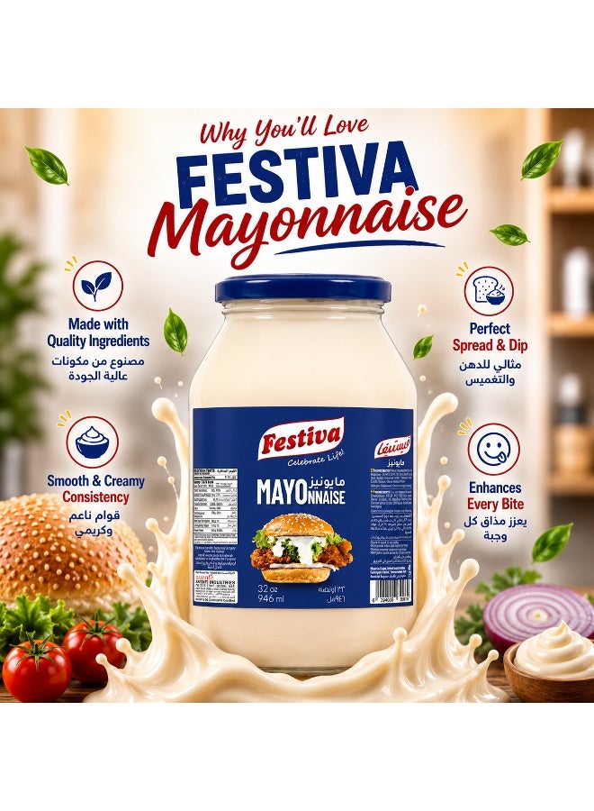 Festiva Mayonnaise 946ml Glass Jar - Creamy Mayo Sandwich Spread for Burgers, Sandwiches, Wraps and Snacks - Dip and Dressing - Image 4