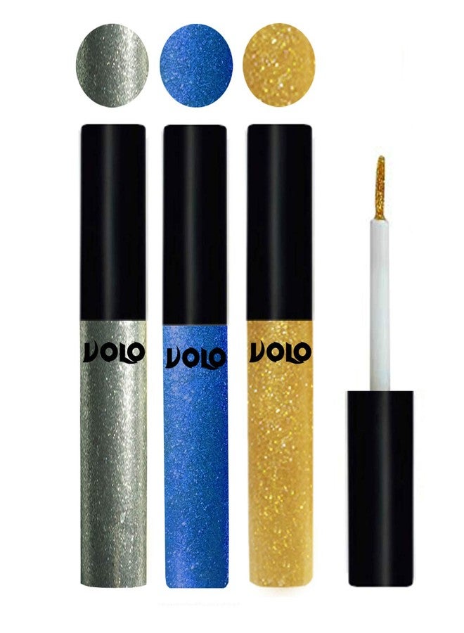 Volo WATERPROOF GLITTER EYE LINER (Entick Silver, Sky Blue, Light Golden) - Image 3
