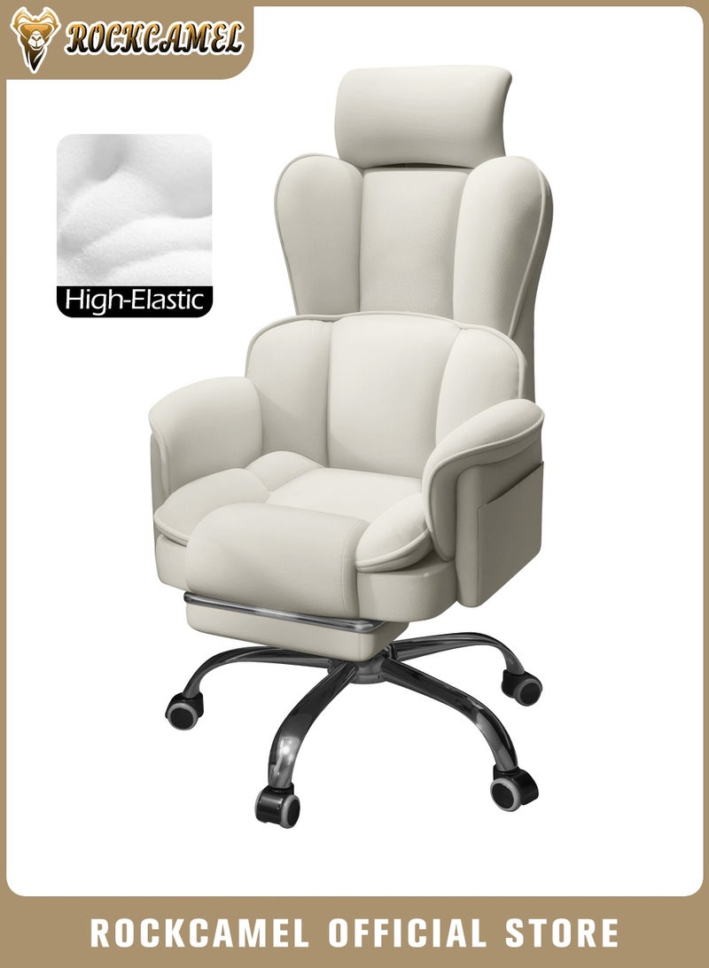 ROCKCAMEL Ergonomic Office Chair/ Gaming Chair with Footrest and Headrest, High Back Computer Desk Chair, Adjustable Swivel Task Chair with High Resilience Sponge Cushion, Lumbar Support, Off-White - Image 1
