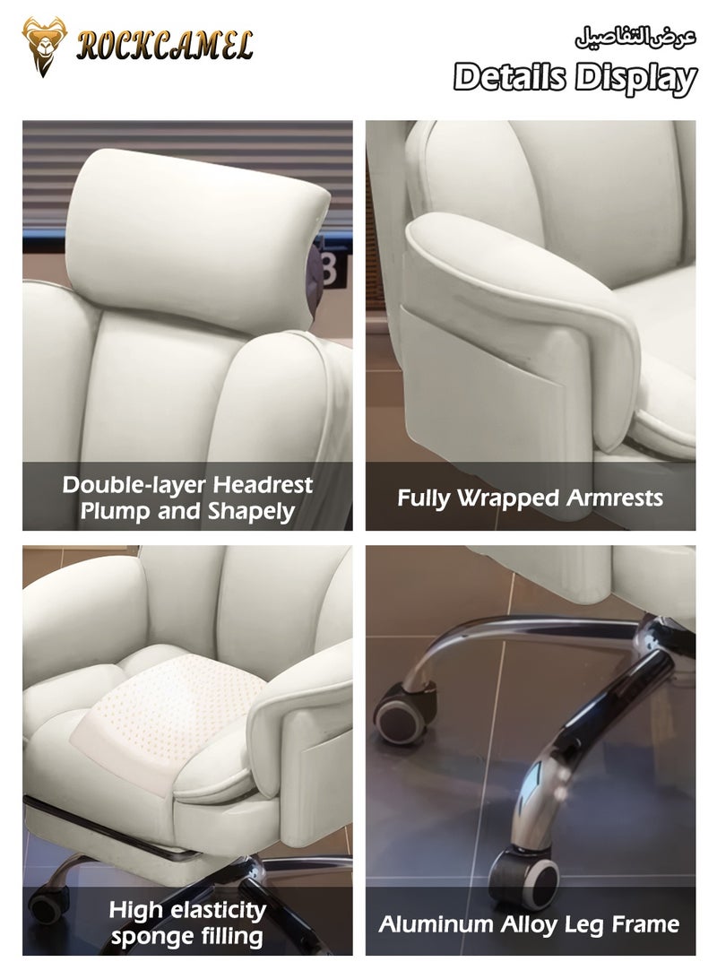 ROCKCAMEL Ergonomic Office Chair/ Gaming Chair with Footrest and Headrest, High Back Computer Desk Chair, Adjustable Swivel Task Chair with High Resilience Sponge Cushion, Lumbar Support, Off-White - Image 5