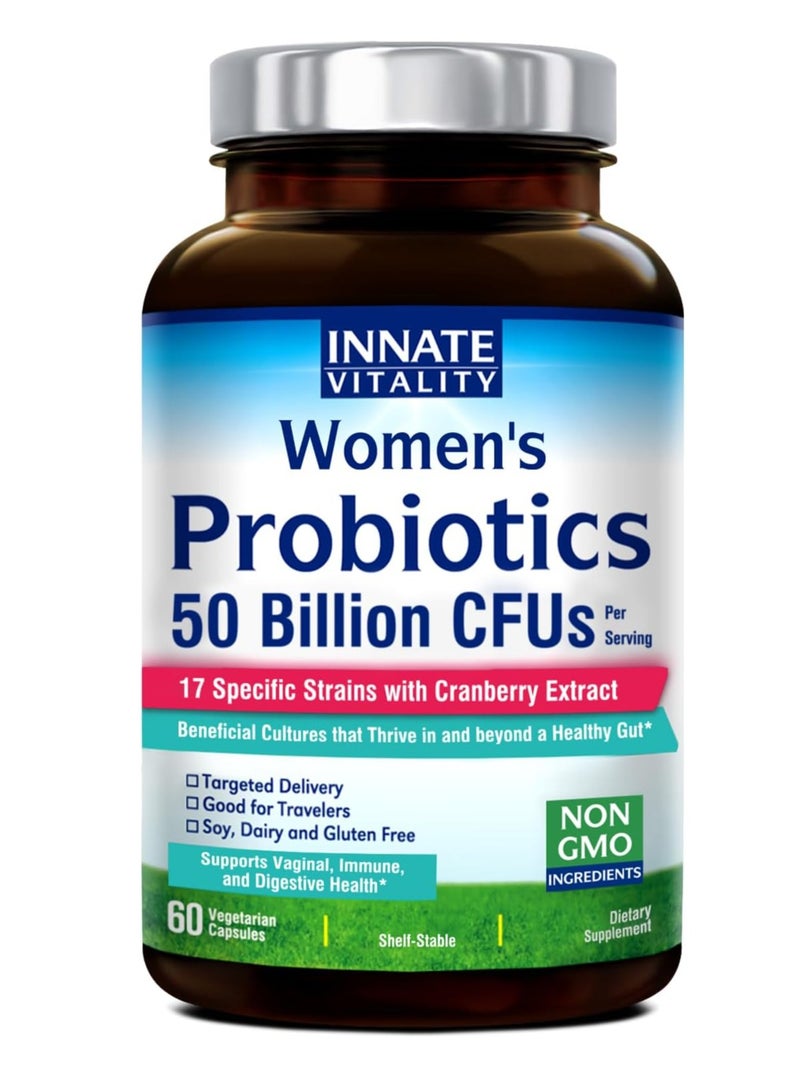 Innate Vitality بروبيوتيك للنساء 50 مليار CFUs، 60 كبسولة من مستخلص التوت البري