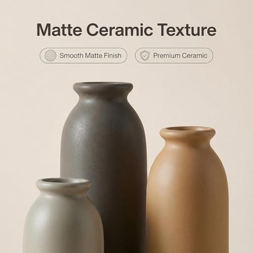 CWLWGO-Ceramic Matte Vase Set for Home Decor, Modern and Minimalist Decorative Flower Vases, Kitchen Living Room Table Centerpiece Decoration, Mantel Entryway Bookshelf Decor（Matte Multi） - Image 3