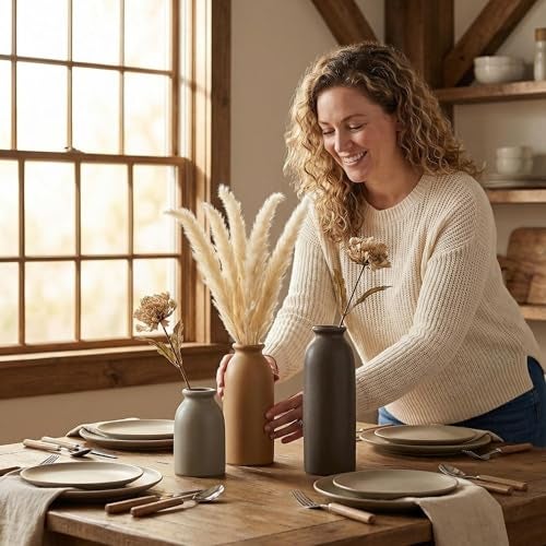 CWLWGO-Ceramic Matte Vase Set for Home Decor, Modern and Minimalist Decorative Flower Vases, Kitchen Living Room Table Centerpiece Decoration, Mantel Entryway Bookshelf Decor（Matte Multi） - Image 5