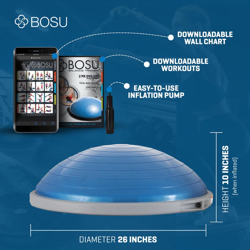 Bosu Pro Balance Board Strength Trainer Ball, Equipment for Home Gym, 26 Inch, Blue - Image 2