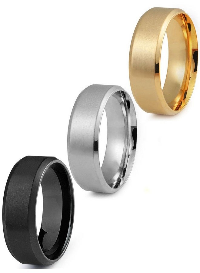 Jstyle Stainless Steel Rings for Men Wedding Ring Cool Simple Band 3 Pcs A Set (8 MM - width and size - 9) - Image 1