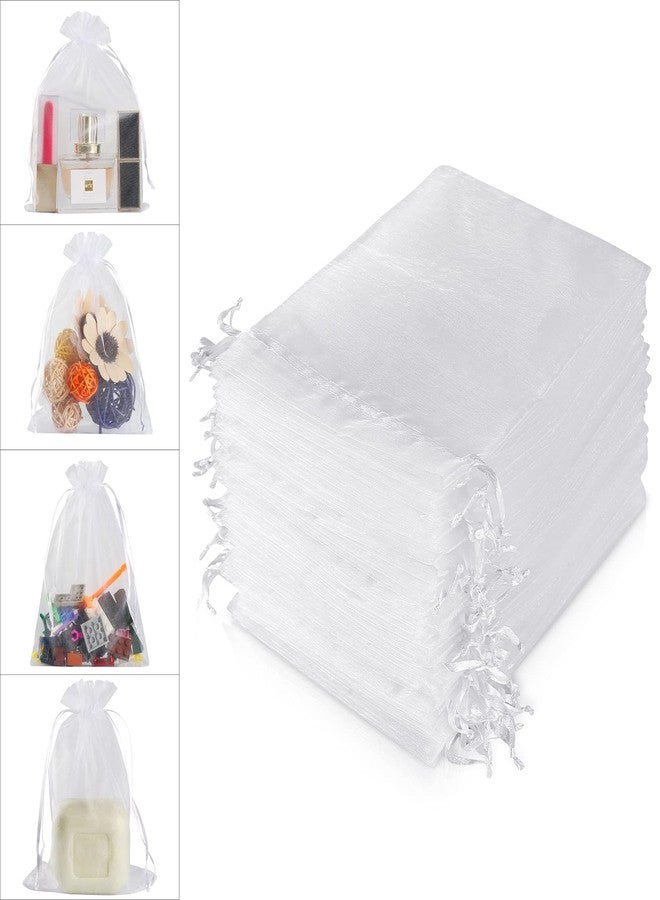 WenTao 100PCS 4x6 (10x15cm) White Sheer Organza Bags for Wedding Favor With Drawstring, Premium Jewelry Pouches Party for Festival Gift ,Candy , Fruit Protection - Image 2