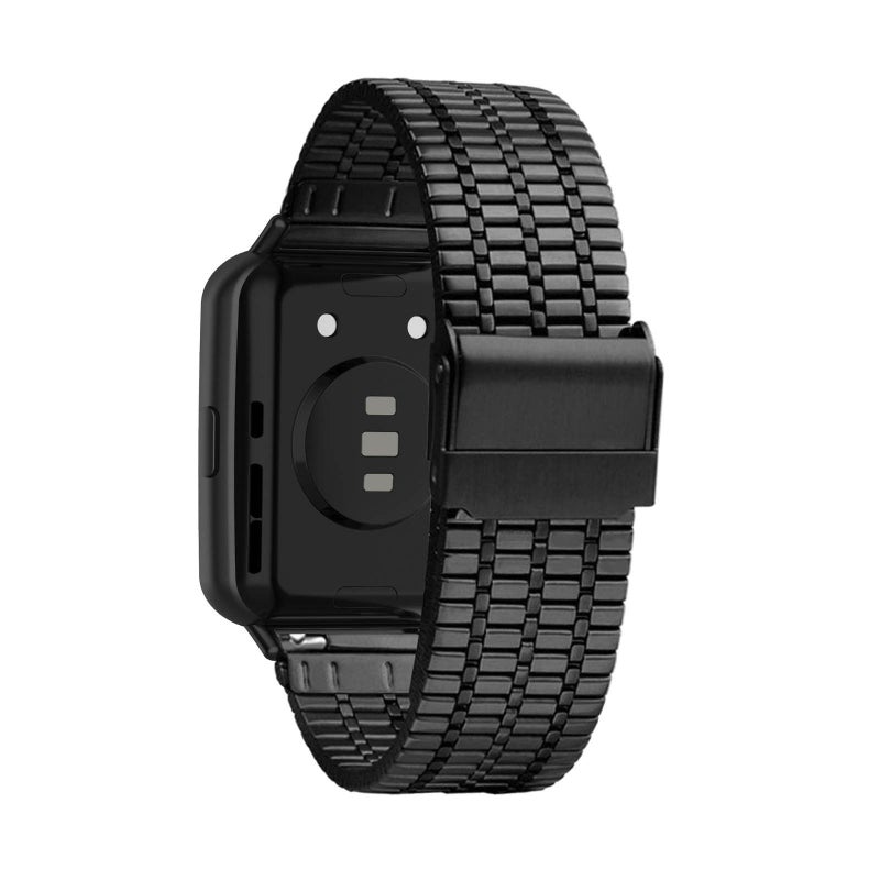 أحزمة من الفولاذ المقاوم للصدأ باللون الأسود بقياس 7 مللي متر لساعات Huawei Watch Fit Fit Elegant Fit New Se مع إبزيم معدني قوي مزدوج القفل أنيقة وعملية للجنسين للرياضة والأعمال والترفيه - Image 1