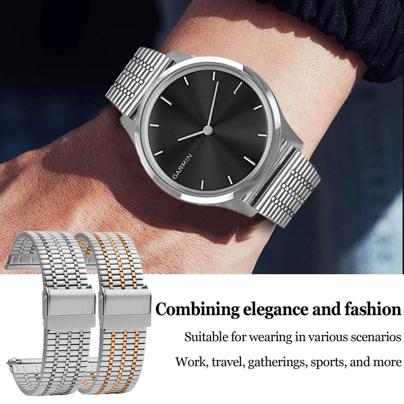 أحزمة من الفولاذ المقاوم للصدأ باللون الأسود بقياس 7 مللي متر لساعات Huawei Watch Fit Fit Elegant Fit New Se مع إبزيم معدني قوي مزدوج القفل أنيقة وعملية للجنسين للرياضة والأعمال والترفيه - Image 2