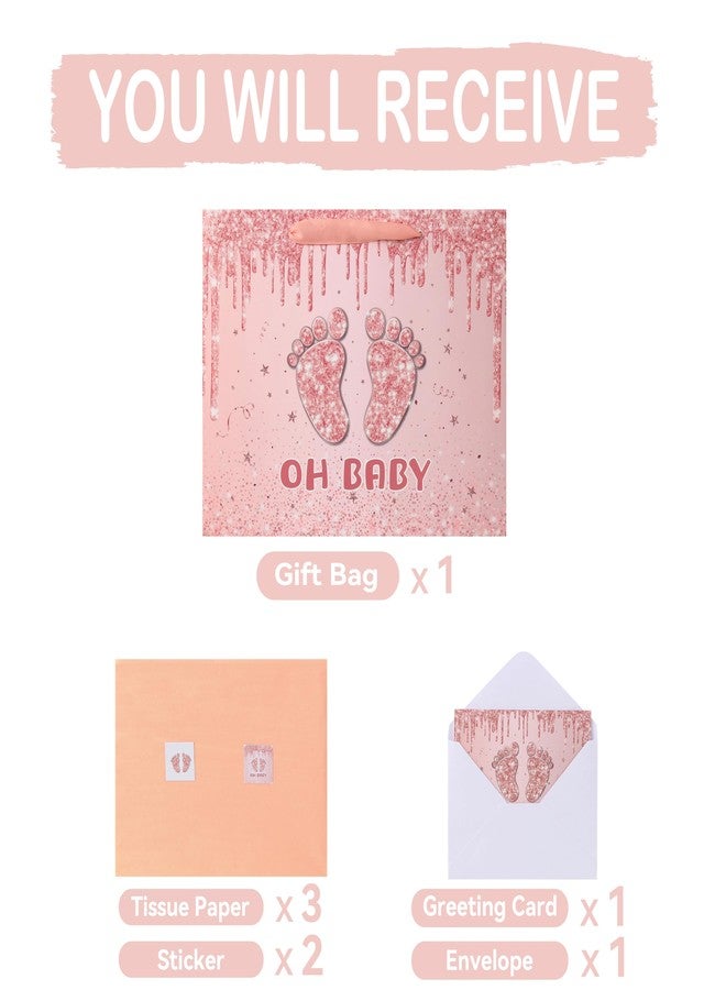 wishinside 13” Large Baby Girl Gift Bag Set with Handles, Greeting Card, Orange Tissue Papers and Stickers for Boys Kids for Baby Shower, Girls' Birthday Party, Newborn, New Moms, Little One, 1st Baby, Two-Footprints Design, 1 Pcs - Image 3