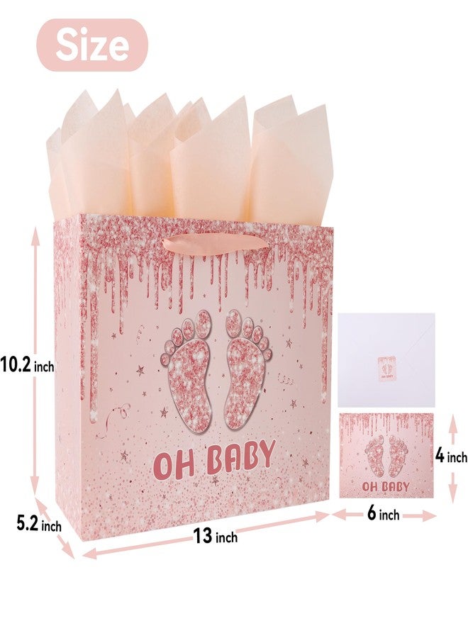 wishinside 13” Large Baby Girl Gift Bag Set with Handles, Greeting Card, Orange Tissue Papers and Stickers for Boys Kids for Baby Shower, Girls' Birthday Party, Newborn, New Moms, Little One, 1st Baby, Two-Footprints Design, 1 Pcs - Image 2